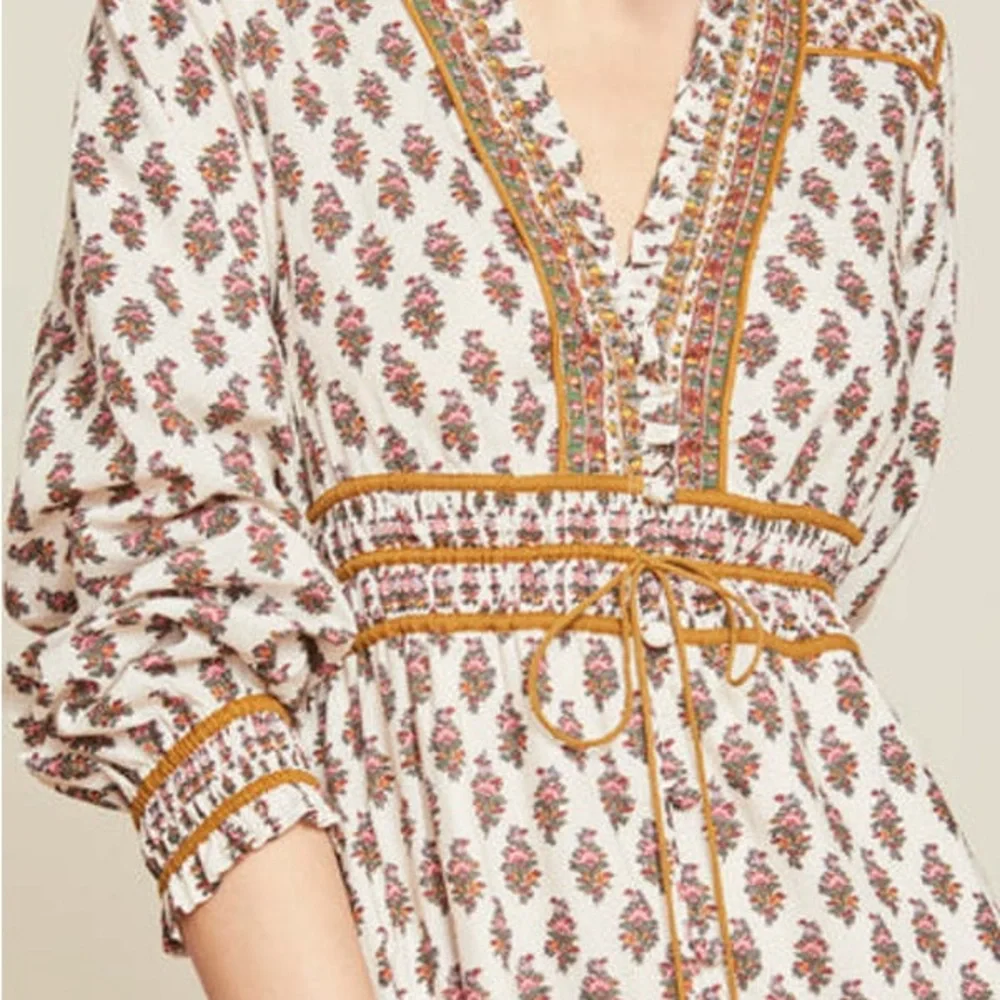 Veronica Beard Alessandra Tiered Floral Cotton Midi Dress in Brown Sz:Medium